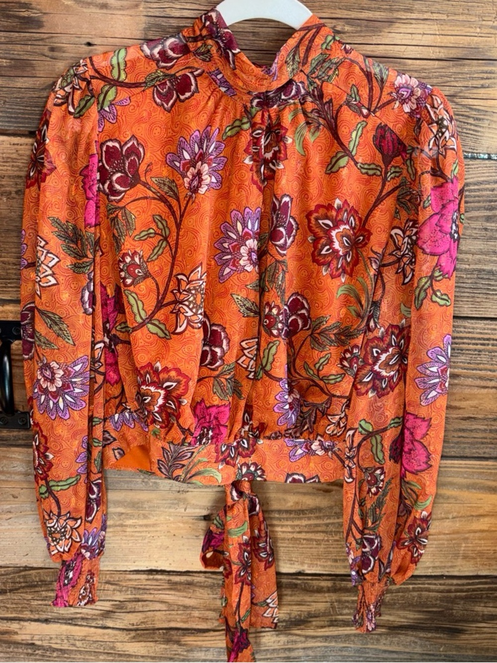 Flying Tomato Orange Floral Tie-Front Blouse